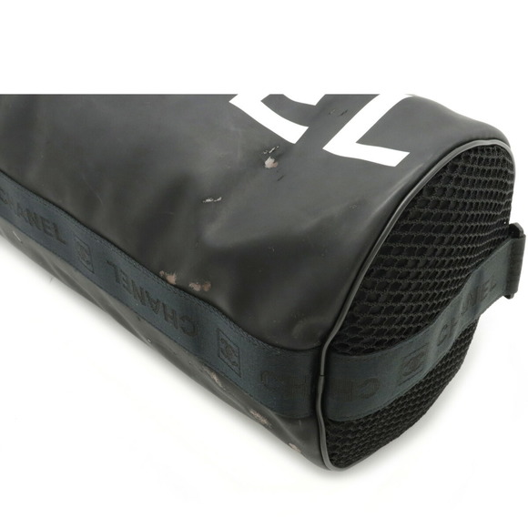 CHANEL Chanel sports line here mark shoulder bag Boston rubber nylon black wh... - Picture 3 of 6
